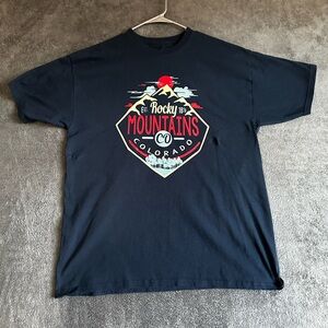 Rocky Mountains Graphic Navy Blue short sleeve T-shirt Sz XL